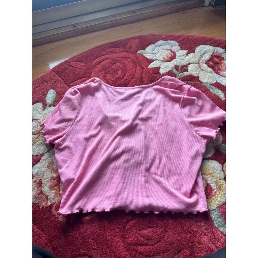 Pink Tie-Front Ribbed Crop Top - Picture 3 of 3